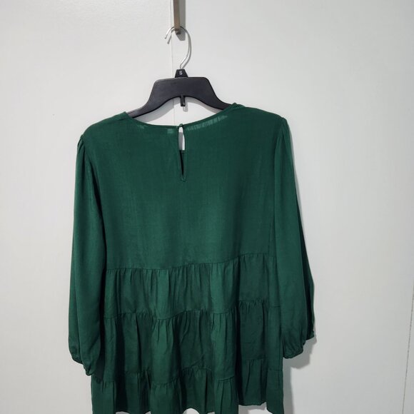 Andree by Unit NEW Green Long Sleeve Tiered Tunic Baby Doll Top Blouse Small - Picture 7 of 7